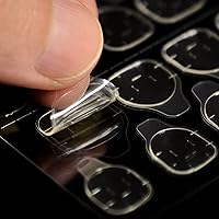 Vista 27 de EchiQ Uñas postizas redondas cortas y negras con líneas blancas y negras, diseño simple, punta de uña, arte de uñas francés, profesional