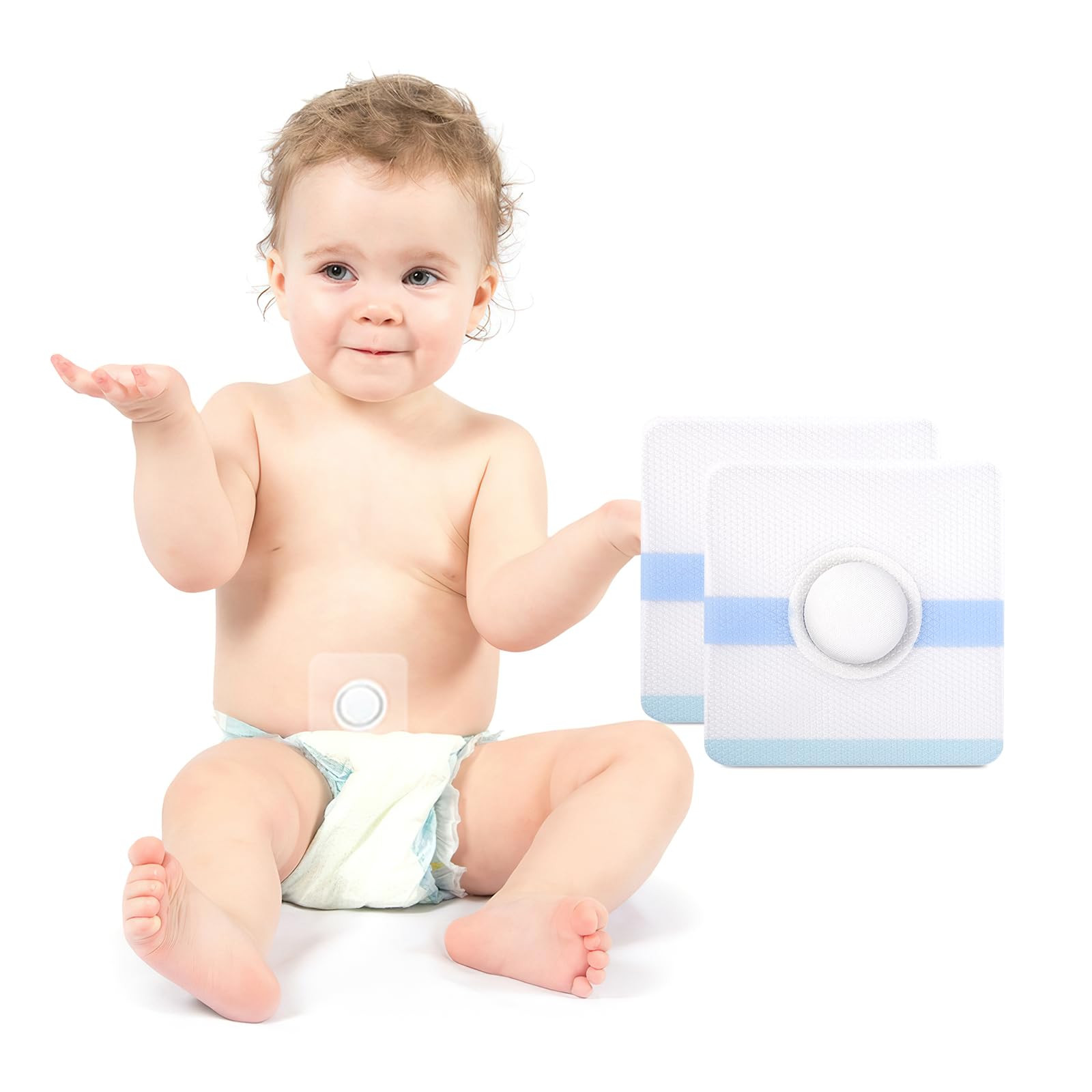 Baby Belly Navel Patches(20 Pieces), Hernia Patch,Belly Button Shaper with Waterproof Cotton Pads,Umbilical Hernia Belt Baby,Button wrap 8×8cm