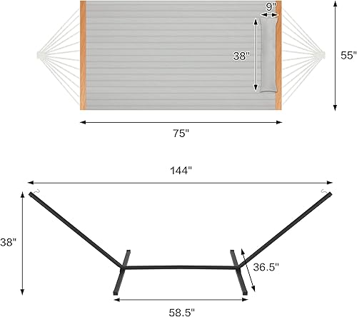 Miniatura 4 de Homgava - Hamaca para dos personas con soporte para exteriores resistente, hamaca de patio al aire libre con soporte de acero portátil, hamacas