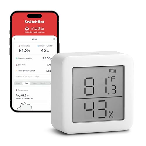 Miniatura 8 de SwitchBot Paquete de 4 termómetros inteligentes higrómetros sensor de humedad inalámbrico Bluetooth de temperatura ambiente con alertas de aplicación
