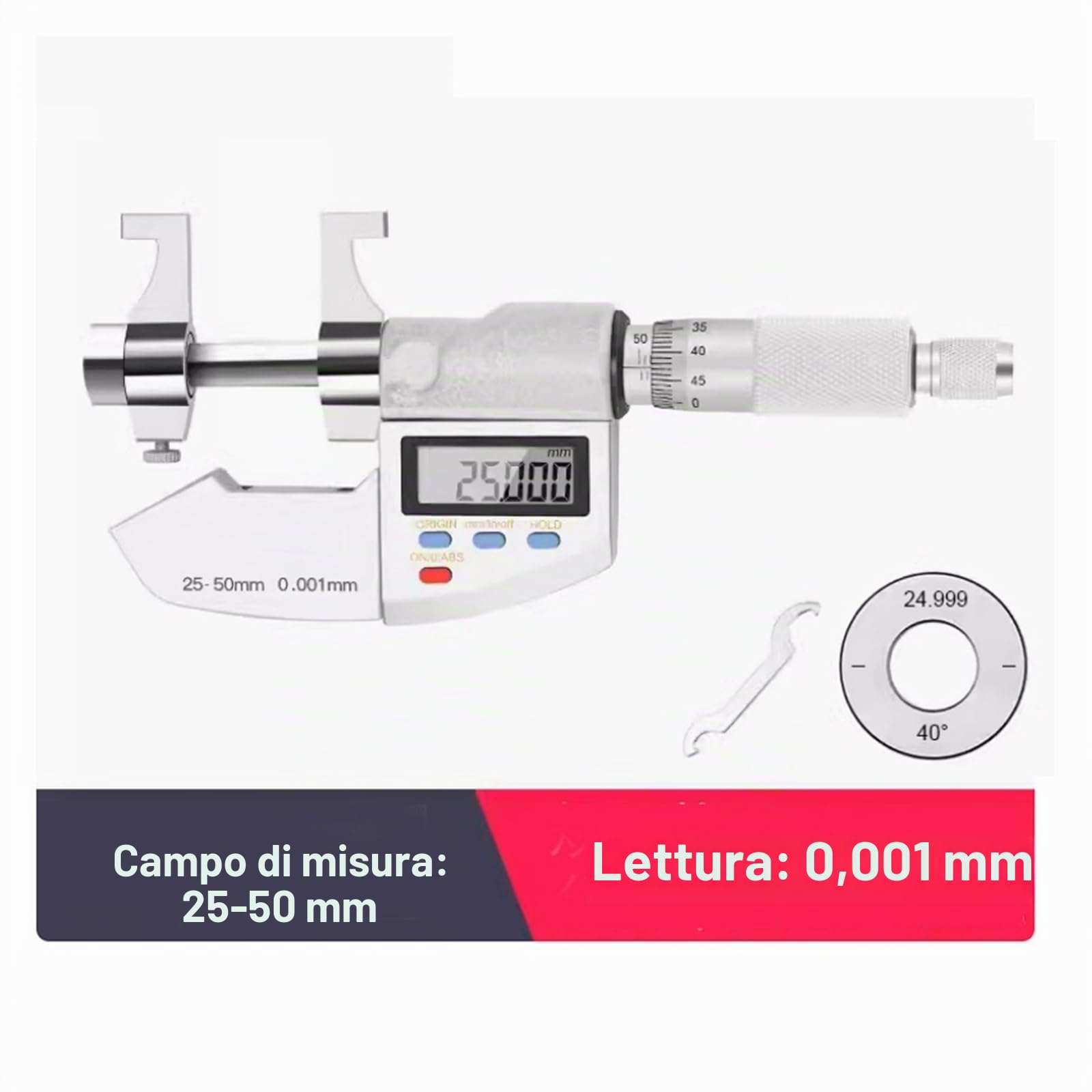 Micrometro digitale for interni da 5-30 mm, 25-50, calibro elettronico 0,001, pollici/mm, misurazione di precisione Chiaro da leggere