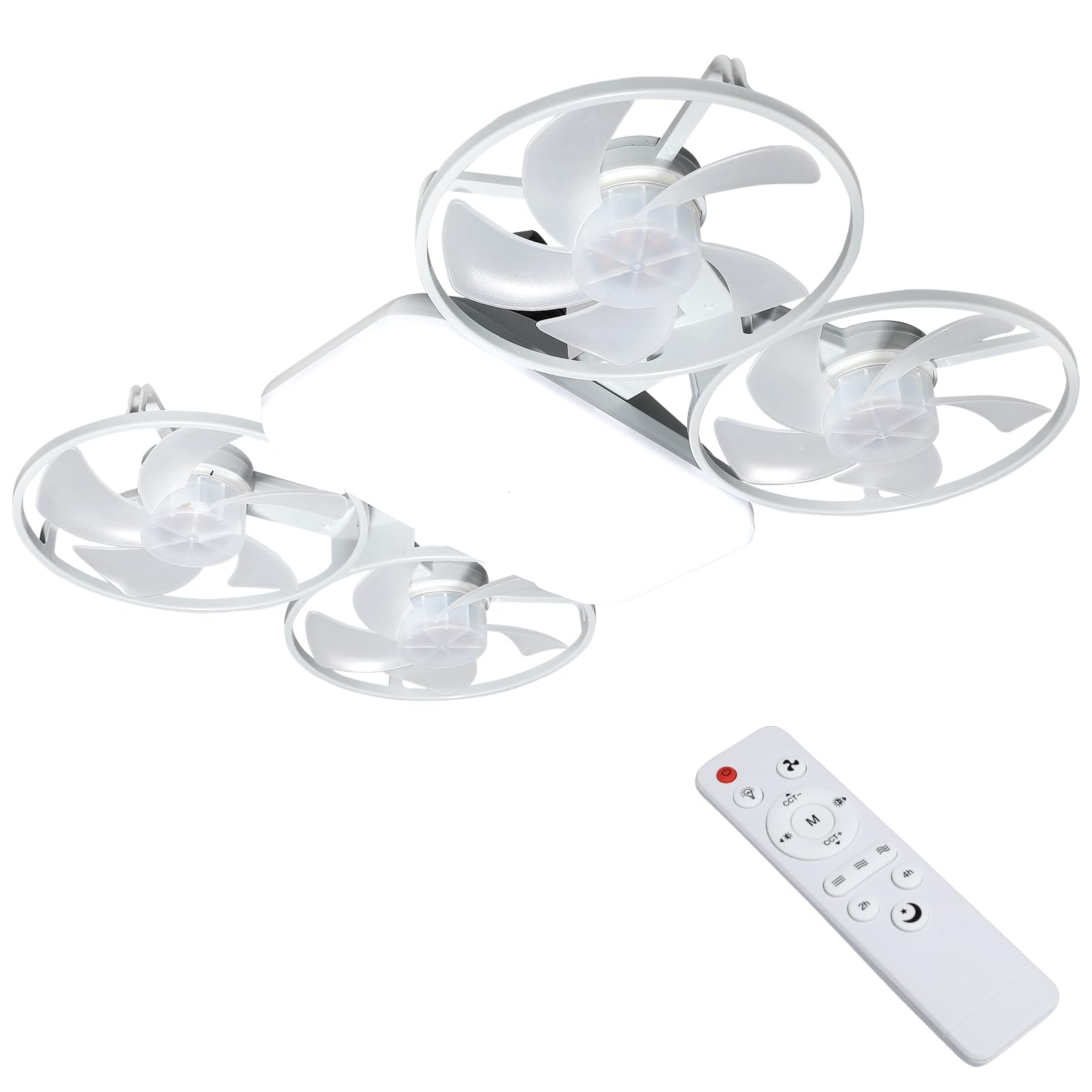 OEHUG Ceiling Fan with Lights,50W E27 Ceiling Fan Light with Remote,2026 New 4 Heads Drone Ceiling Fans LED,3 Speeds Light Dimmable,2H/4H Timer,Ceiling Fan with Light for Bedroom,Kitchen (White)