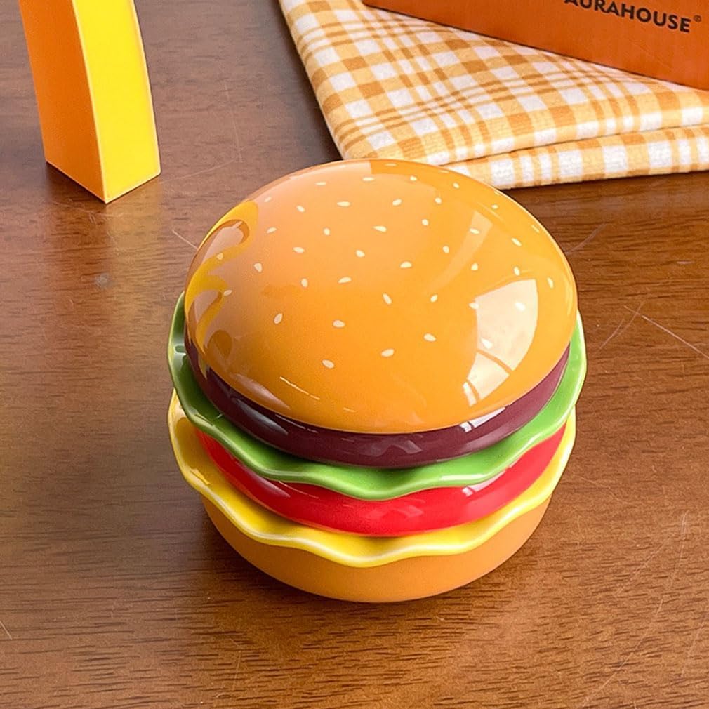 Hamburger-Teller-Set aus Keramik, stapelbar, Burger-Design, Teller mit Schüssel, Untertasse und Deckel für Dessert, Snack, Party und Heimdekoration, lustiges Geschirr für Unterhaltung