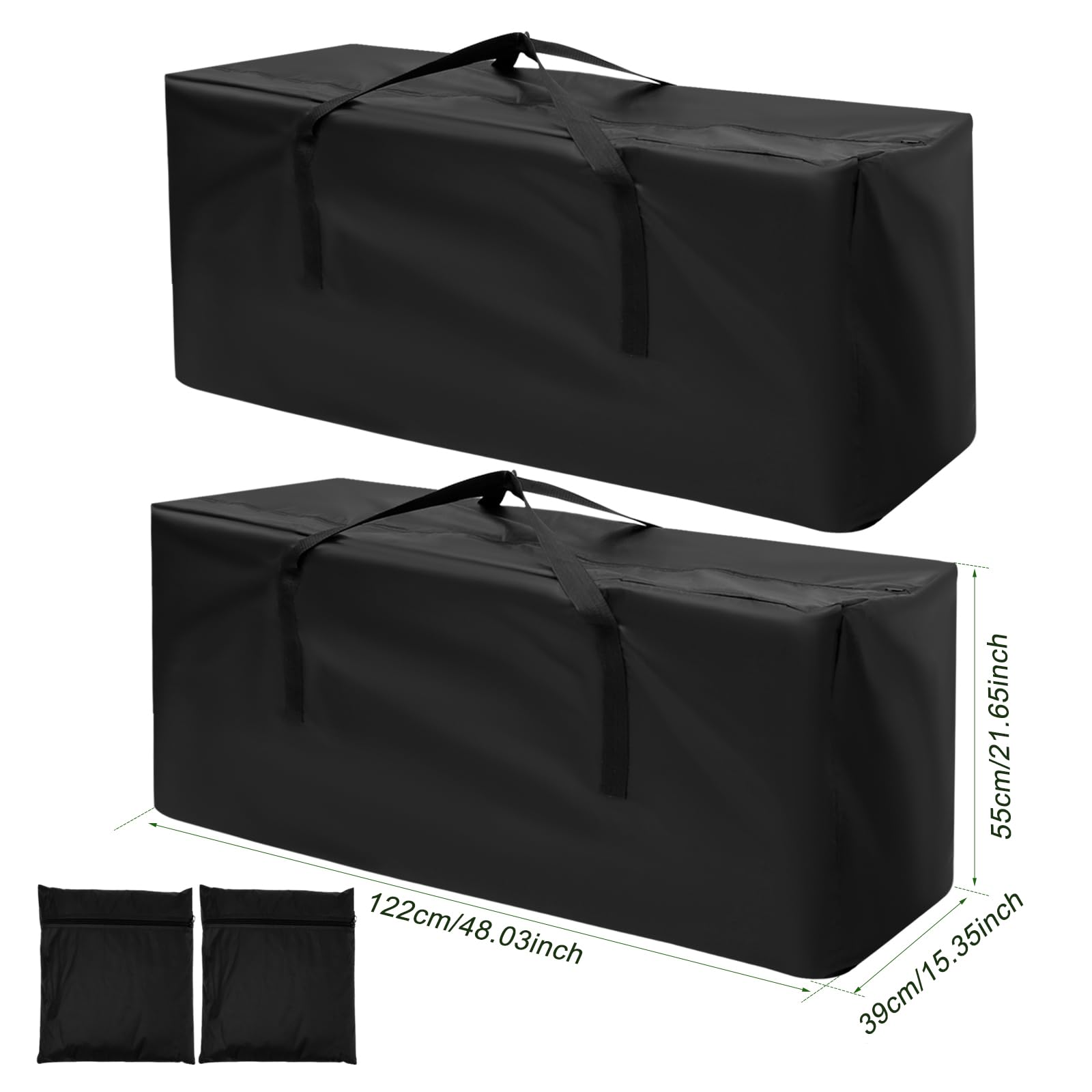 2 Pièces Housse de Rangement Coussin de Jardin, 210D Oxford Sac de Rangement pour Coussin, 122 * 55 * 39CM Coussinette avec Poignée et Zipper pour Tapis de Jardin, Arbre de Noël