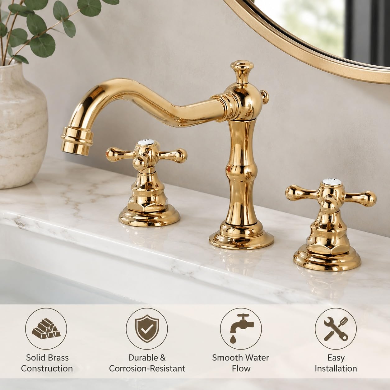 Grifo Mezclador para Lavabo de baño de 3 Orificios con Doble Han Les Control de Agua Caliente y fría Grifo de Lavabo Elegante urable y fácil de Instalar (Color: Cromo)
