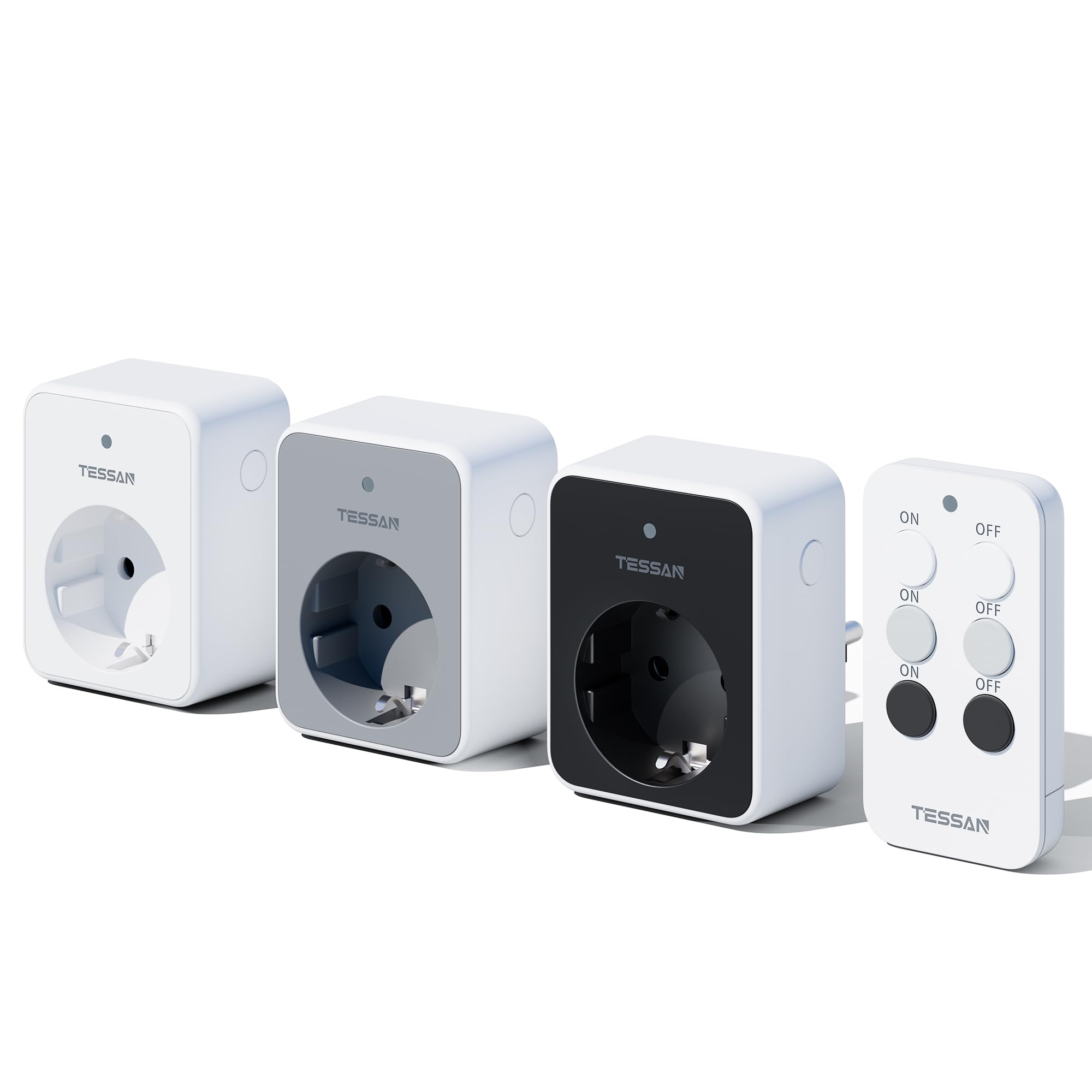 TESSAN Enchufe con Mando a Distancia, 3+1 Juego de Regletas Enchufes, 3600W Kit de Interruptor Remoto Inalámbrico, Rango de operación 30,5M, Blanco Gris Negro