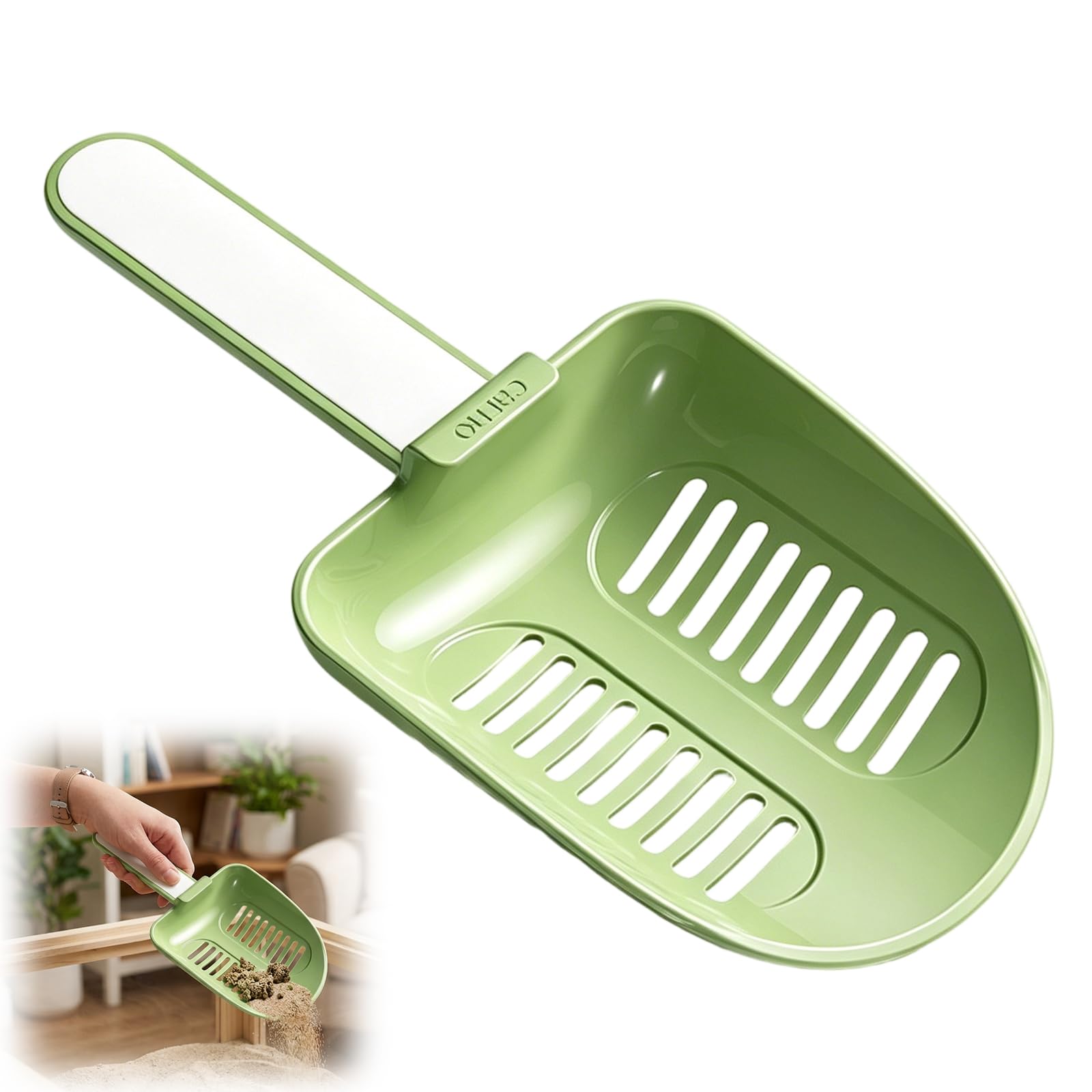 QhgPnt Hamster Litter Scoop, Plastic Guinea Pig Poop Scooper, Durable Cat Litter Scooper with Ergonomic Handle, Multi-Sand Compatible Cleaning Tool for Small Animals (Green)