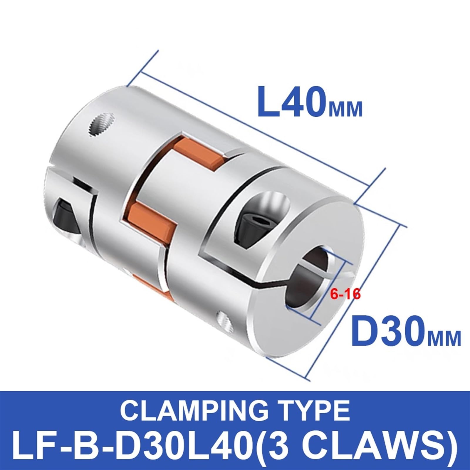 Cloweit CF-03/BW D30L40 Series1 Uds acoplador de Abrazadera de Ciruela Flexible D30 L40 tamaño del Eje Acoplamiento del Eje de mandíbula 8/10/12/14/16mm D30L40(6.35mmx8mm)