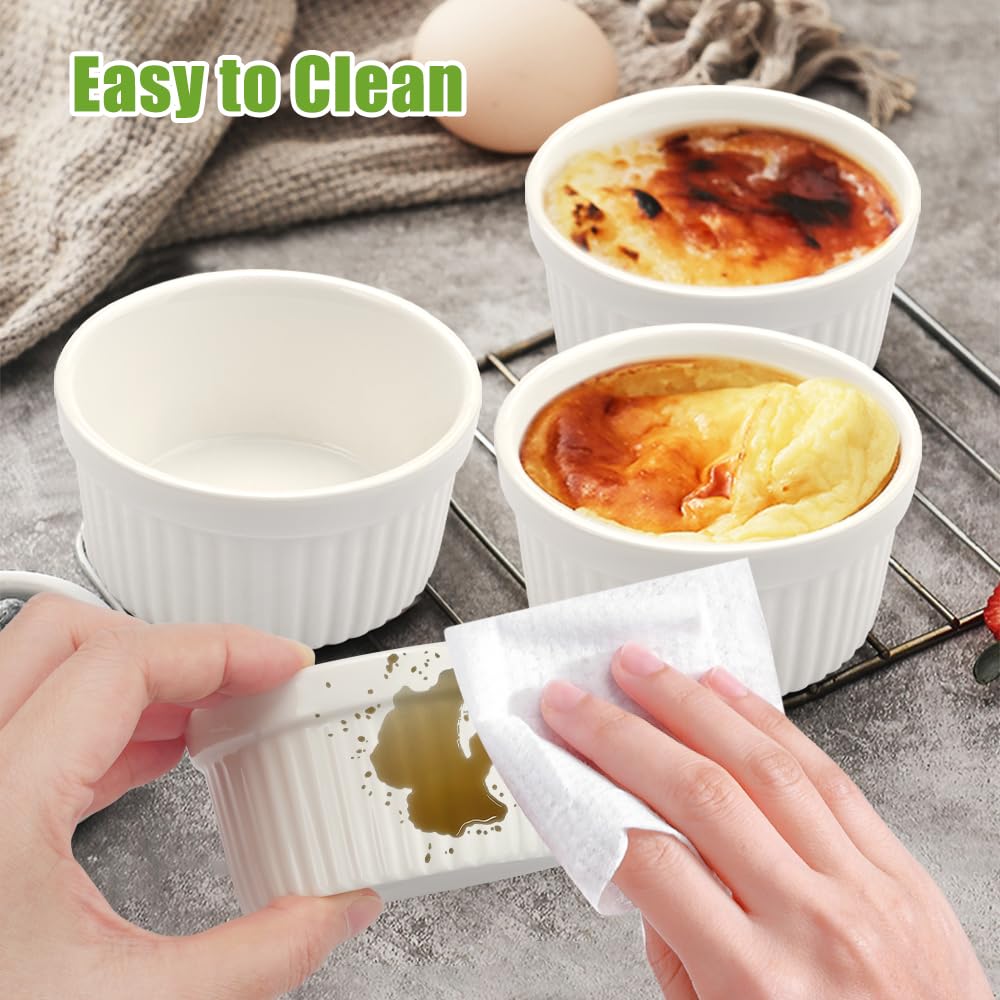 Set di 6 Pirottini per Soufflé Set, Stampi per Soufflé in Porcellana Bianca, 180 ml Pirottini per Soufflé da Forno Ciotole per Creme Brulee, Budini, Salsa, Snack, Fruttoda (bianco)