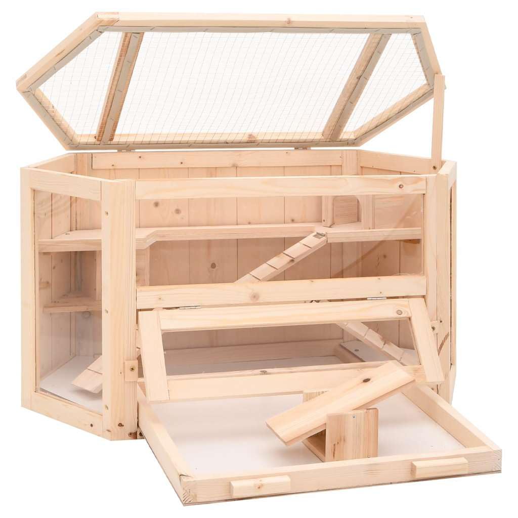 Generico Gabbia per Criceti 80x40x43 cm in Legno Massello di Abete,Habitat/Gabbie Piccoli Animali