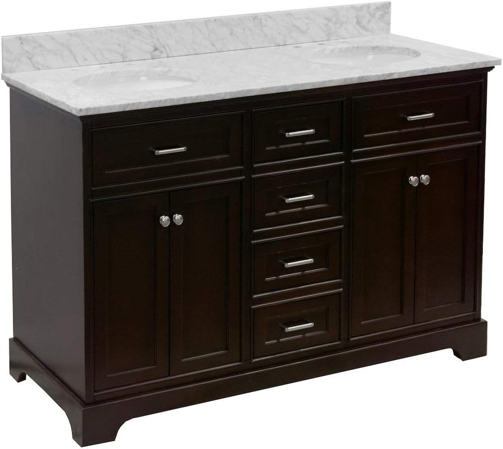 Kitchen Bath Collection Aria 60-inch Double Bathroom Vanity (Carrara/Chocolate): Includes Chocolate Cabinet with Authentic Italian Carrara Marble Countertop and White Ceramic Sinks