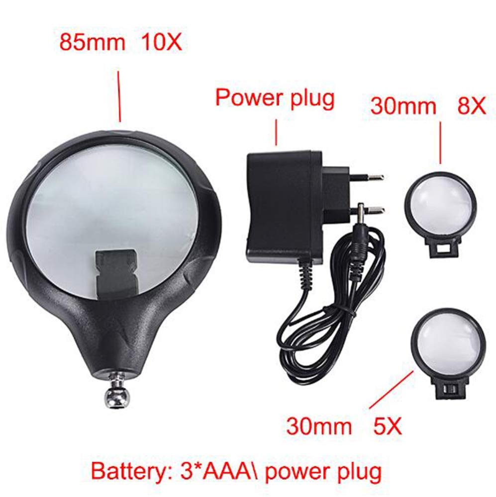Lampa powiększająca LED 5X 8X 10X, elastyczna metalowa lupa lampa stołowa lampa biurkowa lampa do czytania z klipsem, klips naprawczy klips pomocniczy