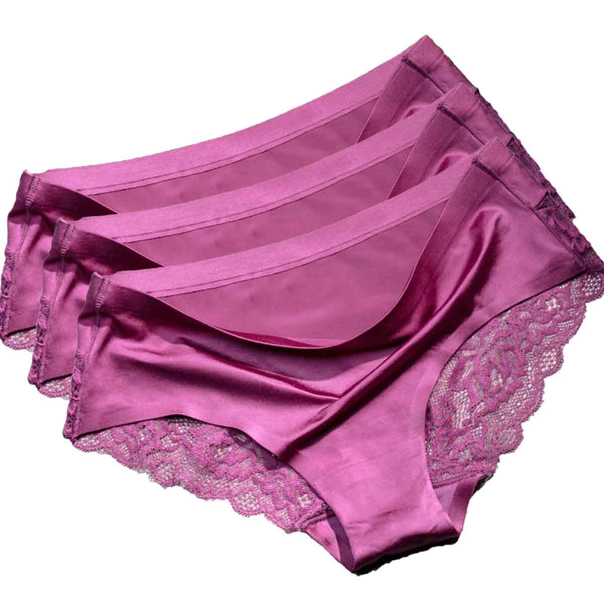 Women's Burgundy X 3 3 Pack Shiny Satin Ice Silky Knickers Sexy Briefs Underwear Lace Panties (As8, Numeric, Numeric_6, Numeric_8, Regular, Regular, Burgundy)
