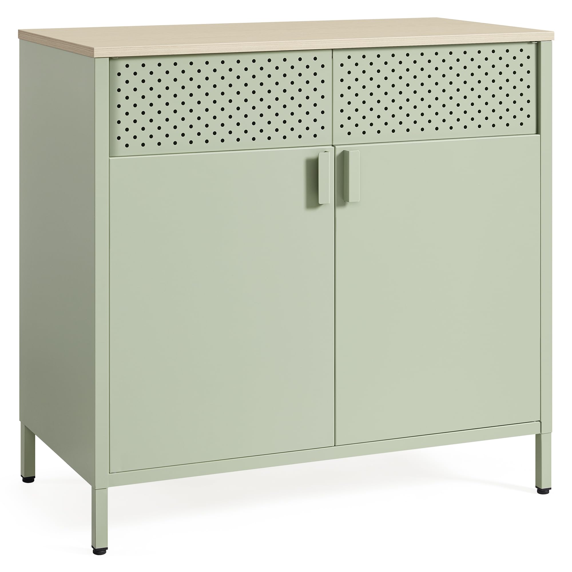 SONGMICS Aufbewahrungsschrank, Metallschrank, mit Doppeltür, Magnetverschluss, Verstellbarer Einlegeboden, Stahlgestell, 40 x 80 x 76 cm, lorbeergrün-natureichenfarben LSC102C01