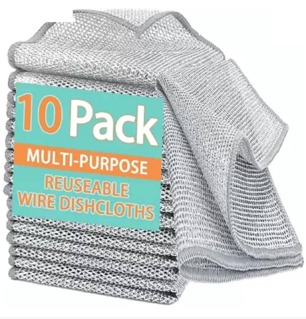 QinPin Kitchen Cleaning Cloth - Non-Scratch Dual-Layer Wire Mesh Dishwashing Rag for Versatile Use, Durable and Reusable (Pack of 10)-image-11