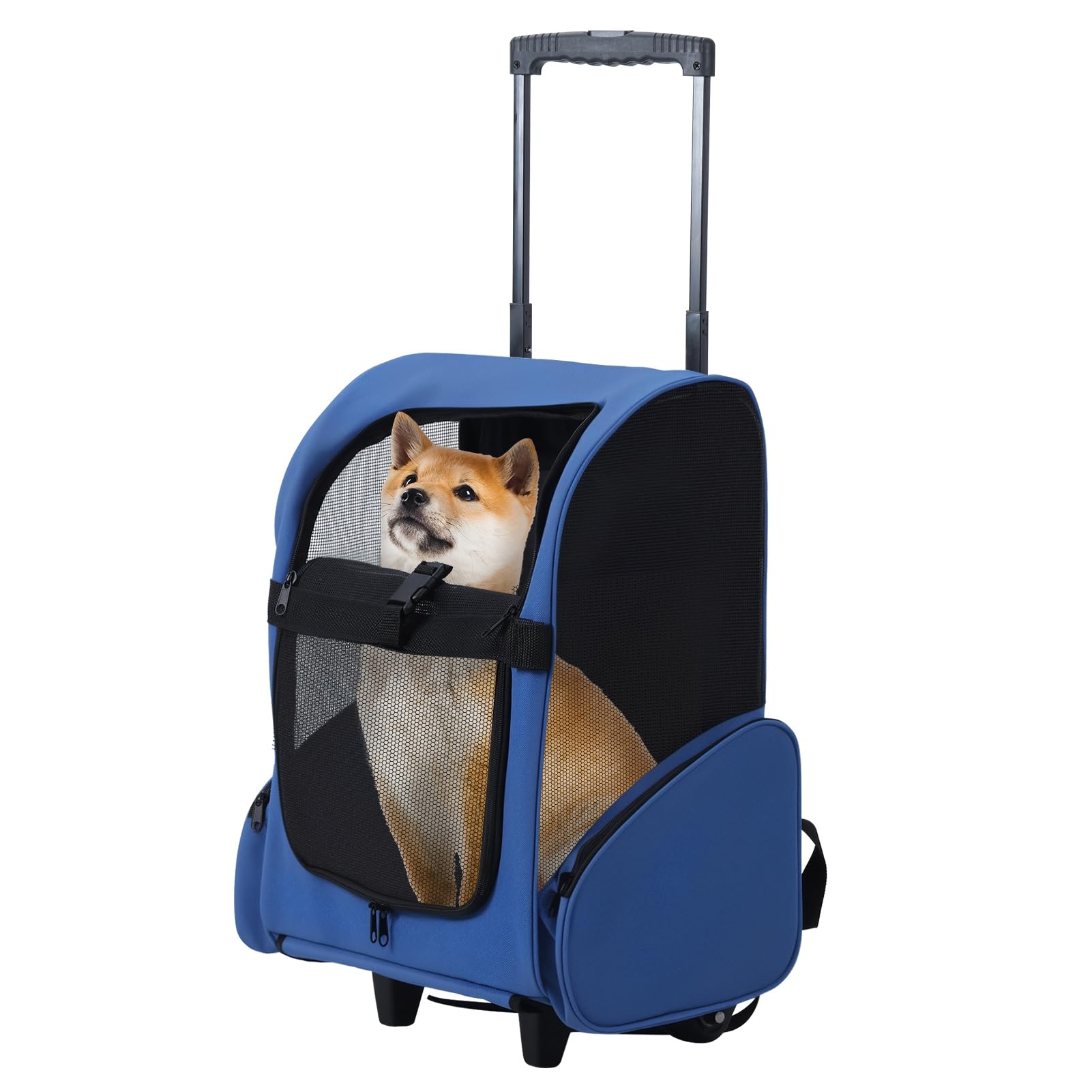 Mochila con ruedas para mascotas, mochila de viaje para mascotas con ruedas dobles y asa telescópica, transportador de mascotas con ruedas, transportador de viaje para mascotas para gatos