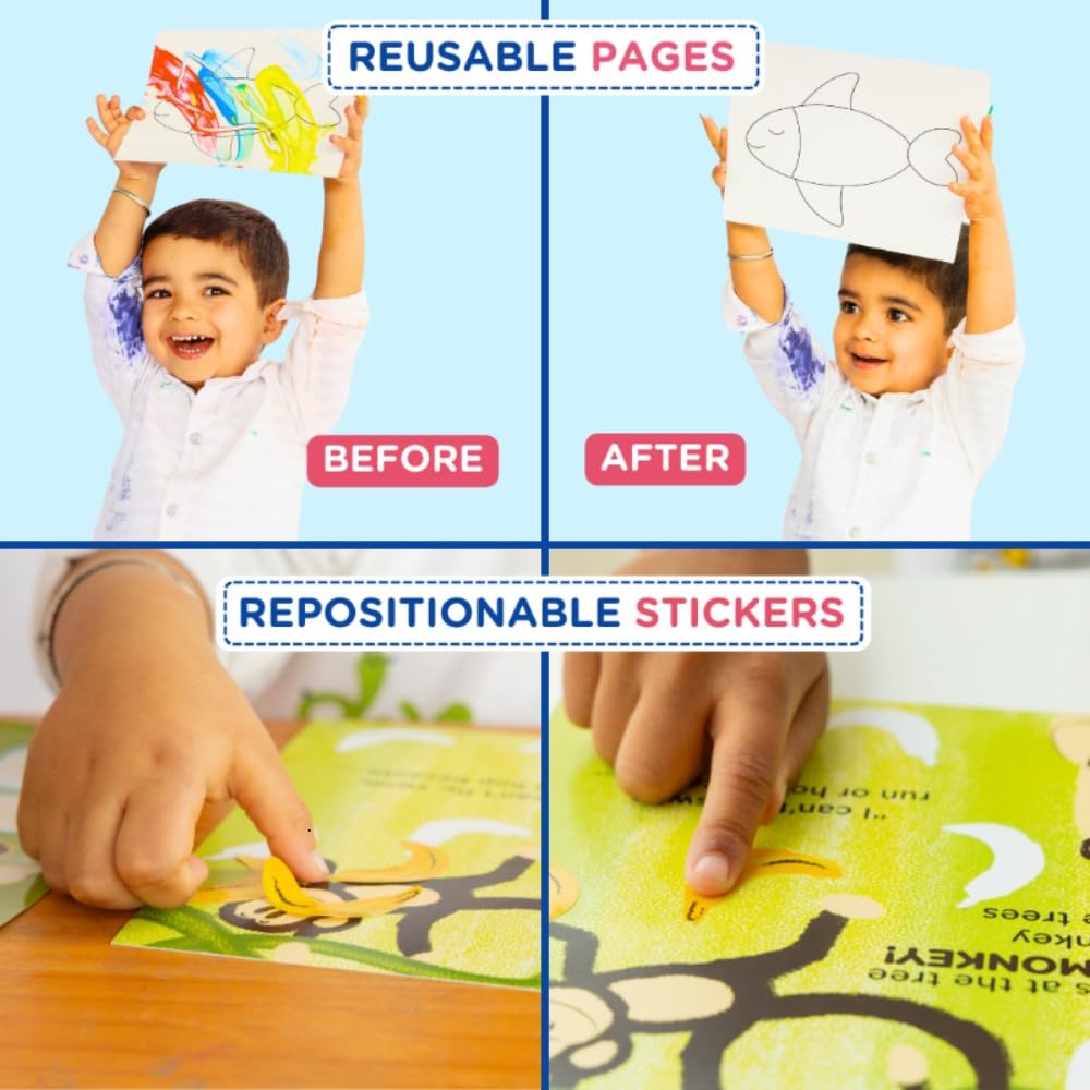 dabble My First Swingin’ Jungle Adventure+Crayons Combo|Stickers Art Reusable Story Card Set for Kids|8 Unique Child-Grip Crayon Shapes|DIY Creative Activity| Return Gift for Kids|for Ages 1.5+ - Image 3 thumbnail
