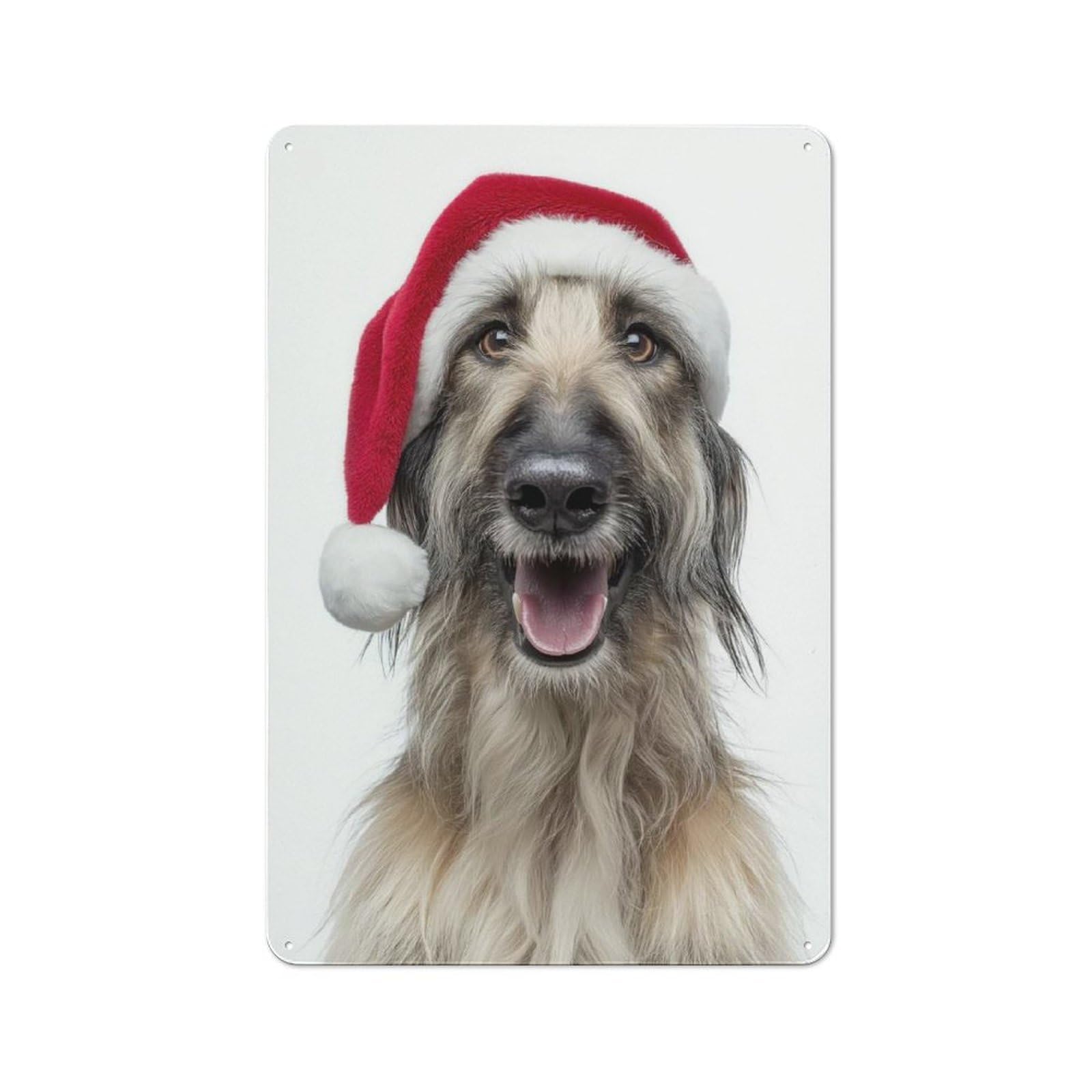 Junmoney Afghan Hound Dog With Santa Hat Metal Wall Sign 30X20cm Featuring For Living Room Wall, For Decorating Living Rooms And Feature Walls