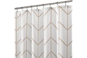 Modern Herringbone Tan and White Shower Curtain