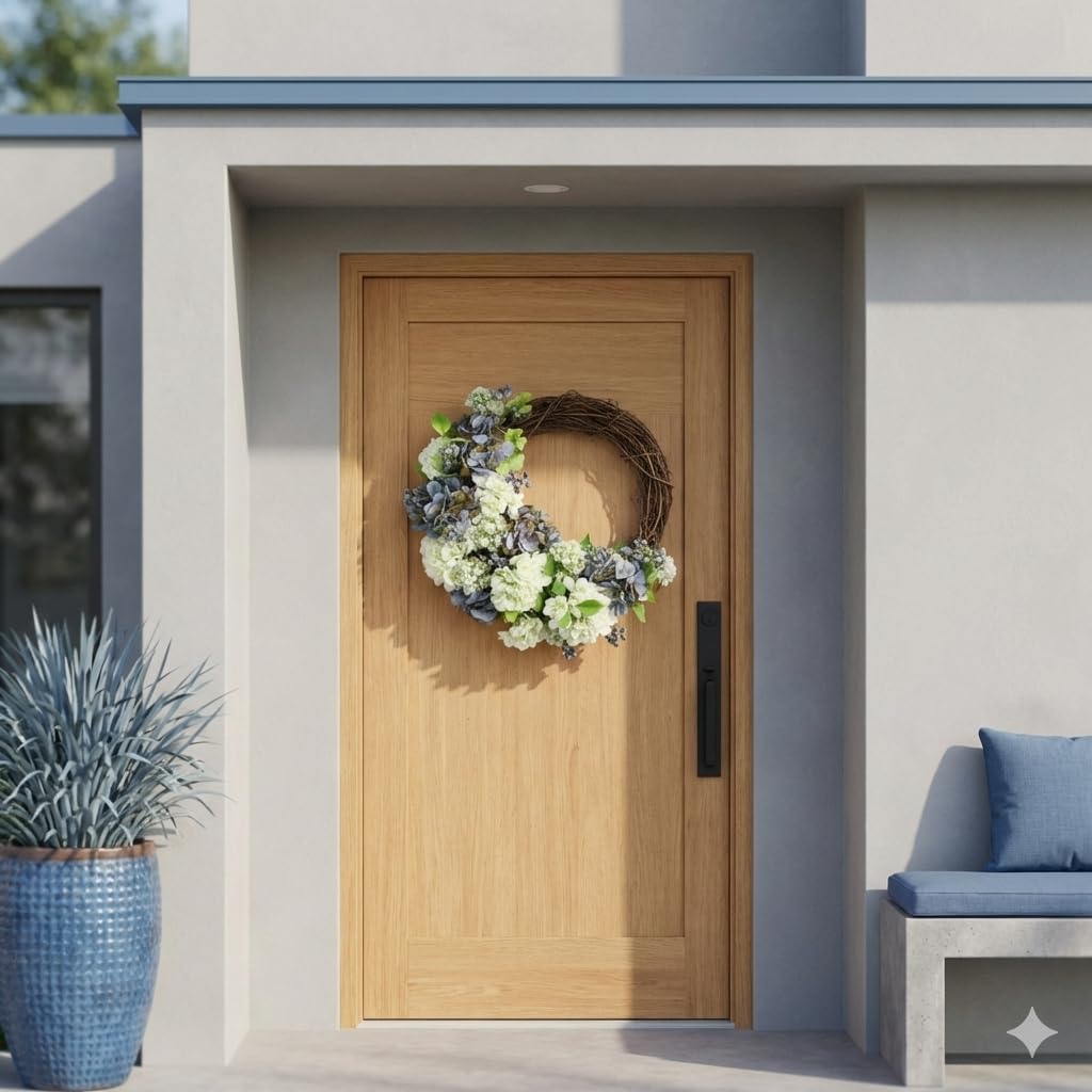 Creative Displays, 21'' Wreath Arranged with Hydrangea and Berries, Made in USA for Home or Office