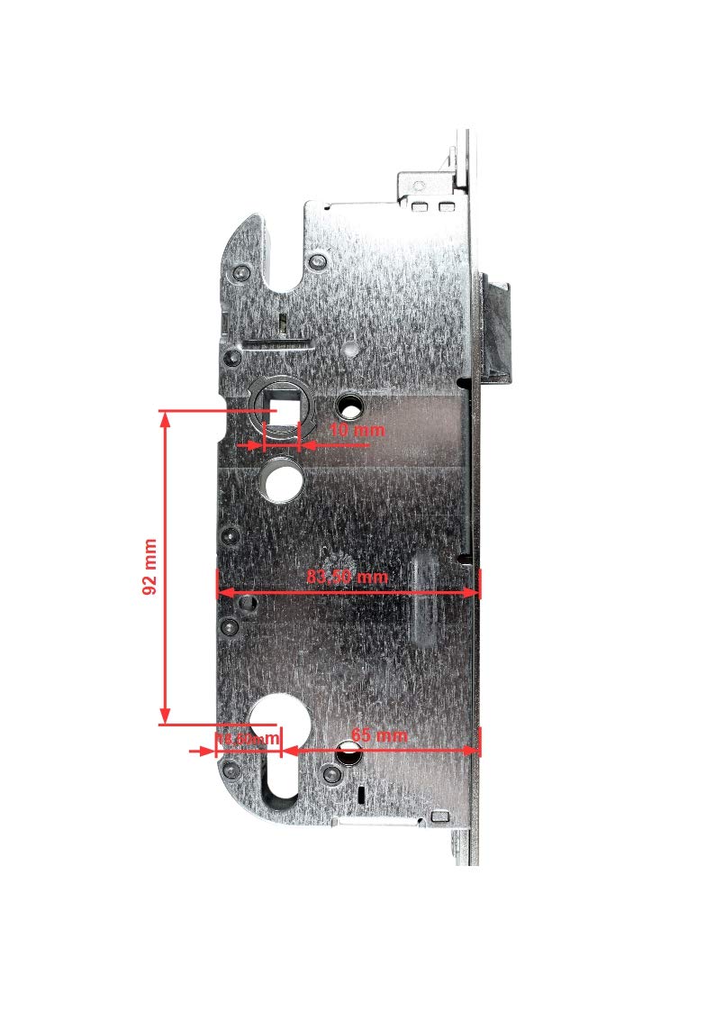 GU Secury Mehrfachverriegelung/Haustürschloss R4 mit Rollzapfen, Dornmaß 65mm, Entfernung: 92mm, Stulp: 20mm eckig, DIN Links/Rechts verwendbar (6-26465) incl. SN-TEC® Montageanleitung