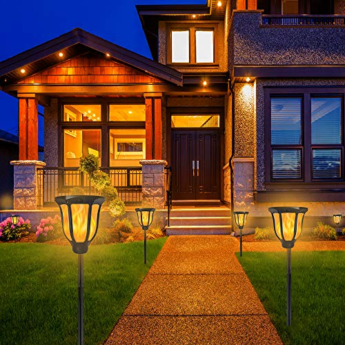 Solar Lights Solar Torches Lights Waterproof Flickering Flame Outdoor Lighting Landscape Decoration Lighting 96 LED Solar Powered Path Lights Dusk to Dawn Auto On/Off for Garden Patio Yard 2 Packs