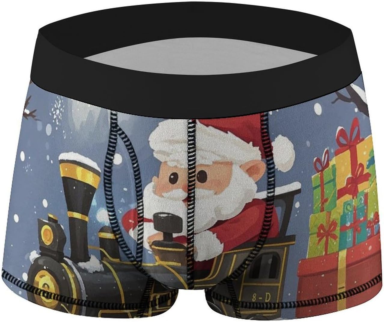 Santa's Train Mens Boxer Briefs Short Breathable Underwear Trunks Soft Moisture-Wicking Boxer Shorts Novelty Underpants XL White