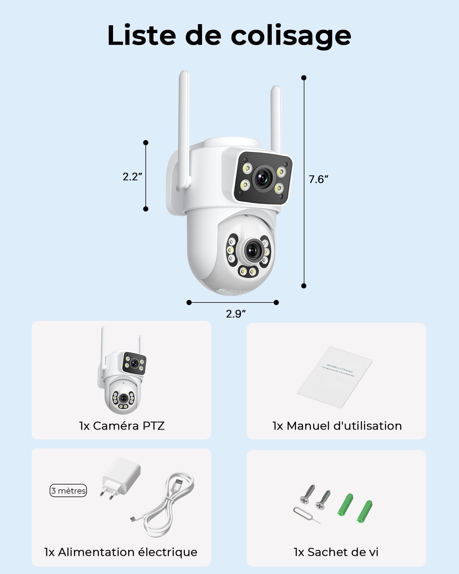 ANBIUX 2K Camera Exterieur | avec Double Objectif et 2.4/5G WIFI,2 Mètres Câble,Vision Nocturne Couleur,Détection Humaine, Audio Bidirectionnel,Étanche