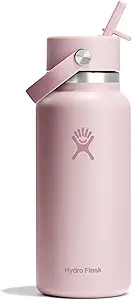 Hydro Flask Water Bottle - Insulated Stainless Steel - Wide Straw Lid, Non Spill, Leakproof in 32 Oz Trillium Pink