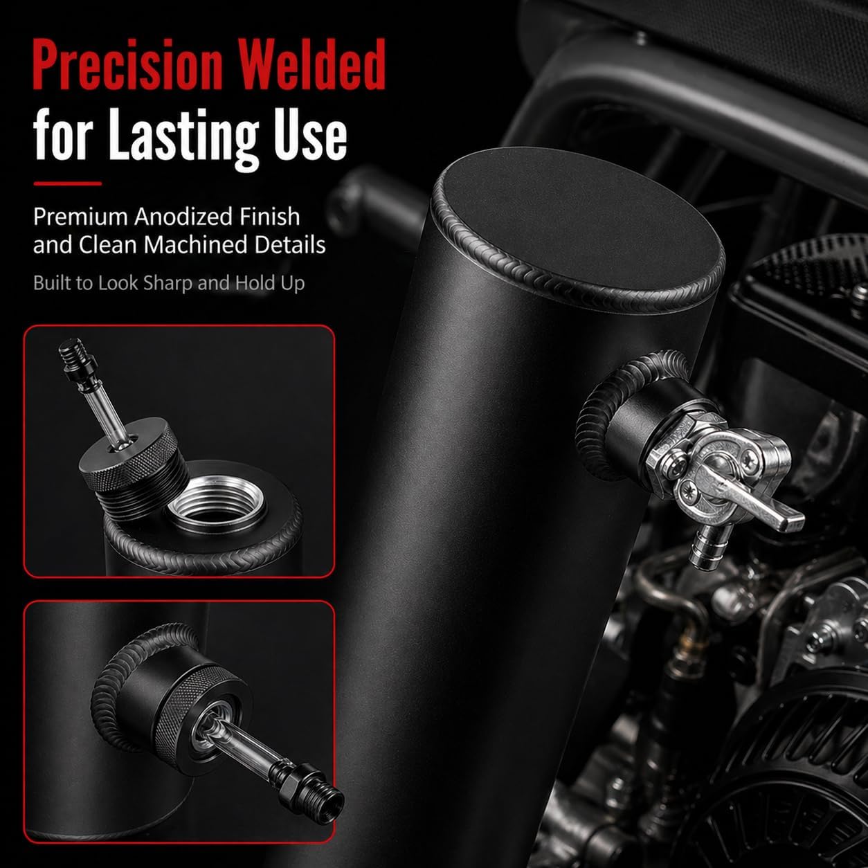 Mini Bike 10" Fuel Tank 0.29 Gal Aluminum External Gas Tank Kit, Leak-Proof Cap, Mounting Bracket & Fuel Line, Universal for GMB100,Coleman BT200X, Baja, MB200 Mini Bike,Black