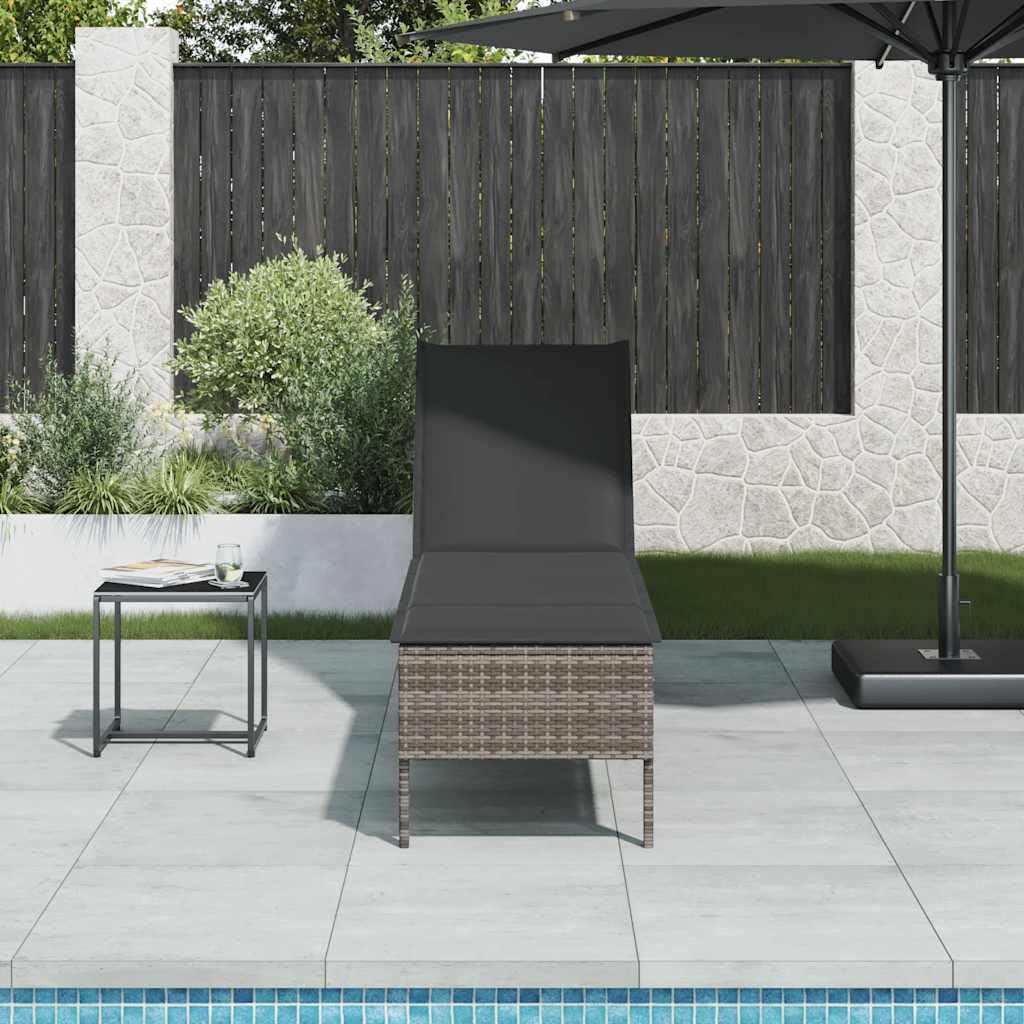 Leżak z poduszką Szary 55x200x44cm Polirattan Regulowany Oparcie Ogrodowy Plażowy Wygodny Leżak Siedząco Leżący z Poduszką Szary na Taras Balkon Ogród Odporny na UV