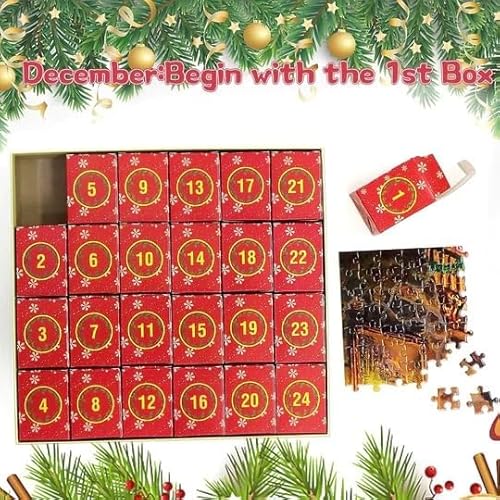 Dasfie Adventskalender 2025 Weihnachts Jigsaw Puzzle 24 Kartons | Adventskalender 2025 Kinder 1008 Teile Puzzle Weihnachtsgeschenkk FüR Jungen, MäDchen（70 X 50 Cm）
