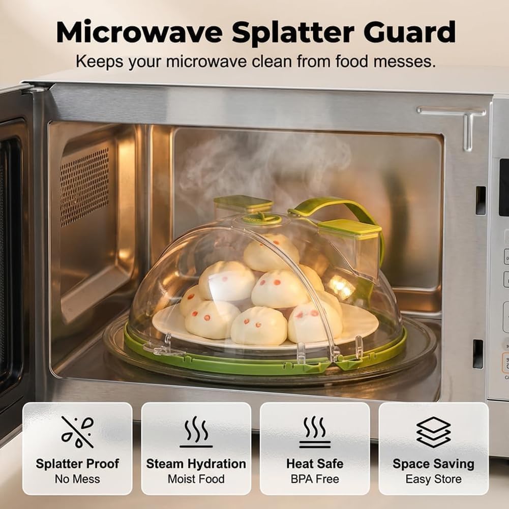 Microwave Splatter Cover with Water Steamer, 2026 New Microwave Cover for Food with Handle, 10 Inch Splash-Proof Food Cover for Keeps Food Moist, Easy Clean, House Warming Gifts New Home (B)