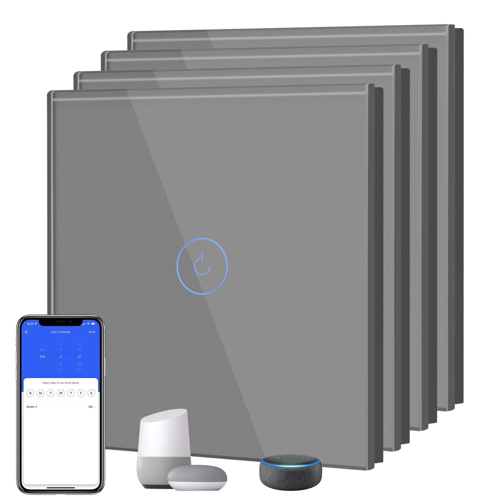 BSEED Interruptor Inteligente WIFI,Interruptores Tactil Con Cristal,Compatible con Alexa,Tuya y Smart Life,Requiere Cable Neutro,2 Gang 1 Vía,86mm Blanco — view 99