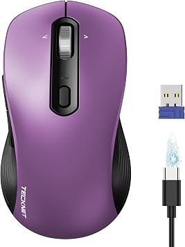 TECKNET Rechargeable Wireless Bluetooth Mouse with 4-Way Wheel, 3-Device