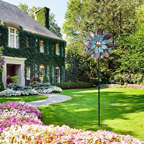 Houseat Lotus Flower Wind Spinner Large Outdoor Metal,Two-Way Wind Sculpture, 360 Degrees Swivel Kinetic Windmill Yard Art Decor For Patio, Lawn & Garden 73.5 * 19 Inches #TOP5
