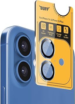 BUFF LABS iPhone 16 / iPhone 16 Plus Metal Camera 9H Lens Protector (Blue)
