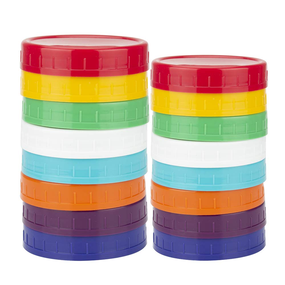 Buy Updated 16 Pack Plastic Mason Jar Lids Colored Mason Jar Caps 100