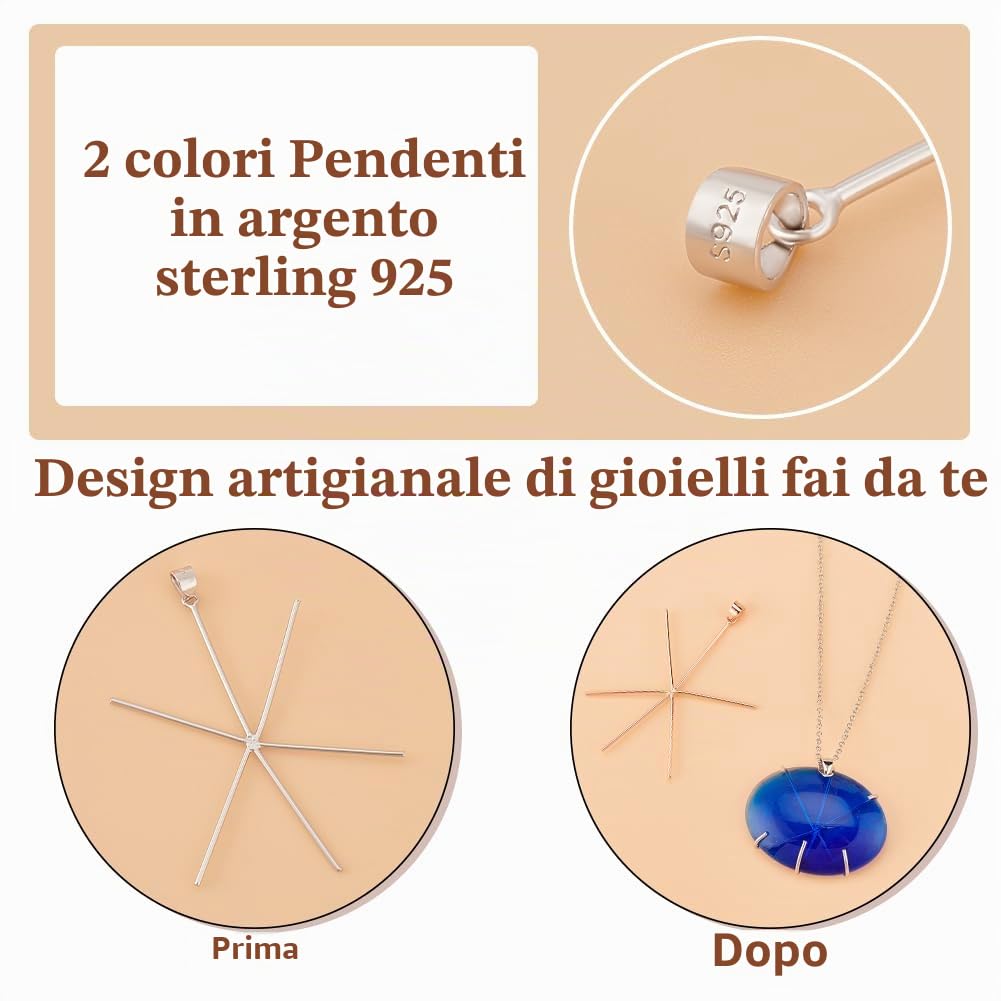 PH PandaHall 2 Colori 5 Artigli Ciondolo Artiglio in Argento 925 Pendente Artiglio Fermaglio per Ciondolo, Ciondolo Vuoto per Cabochon di Pietra Preziosa per La Creazione di Gioielli