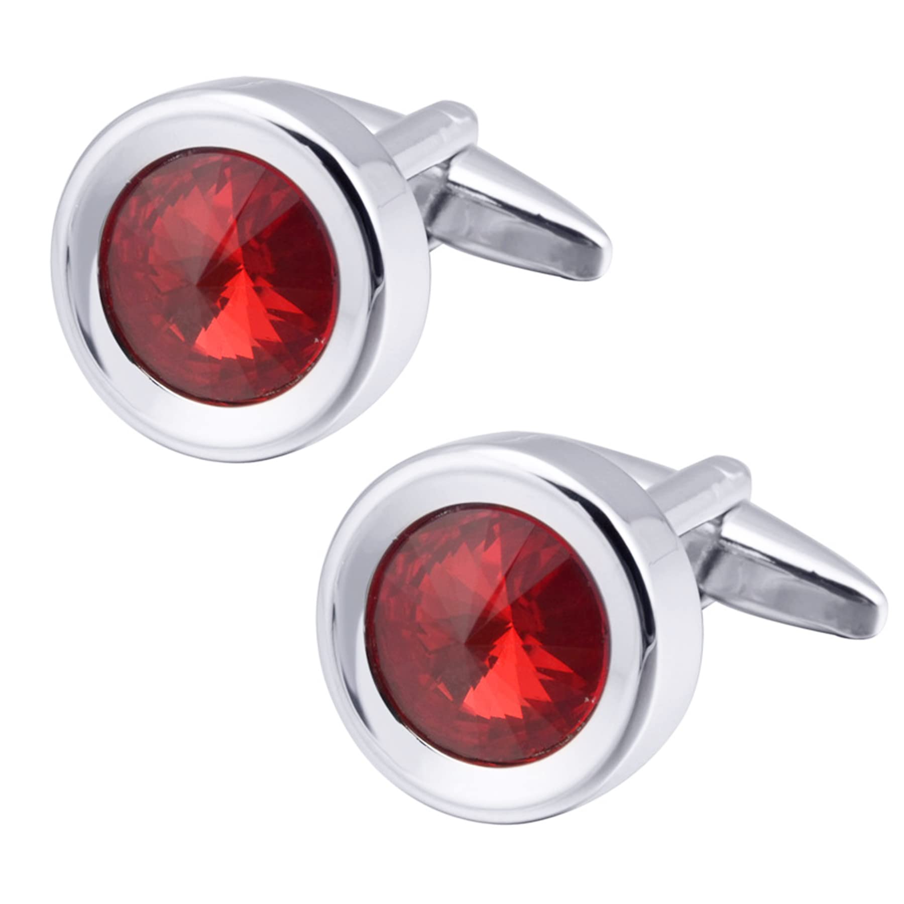 Jonwo Round Diamond Cutting Crystal Men Cufflinks With Gift Case French Cuff Shirt Unisex Cuff Link Buttons for Business Wedding Tuxedo