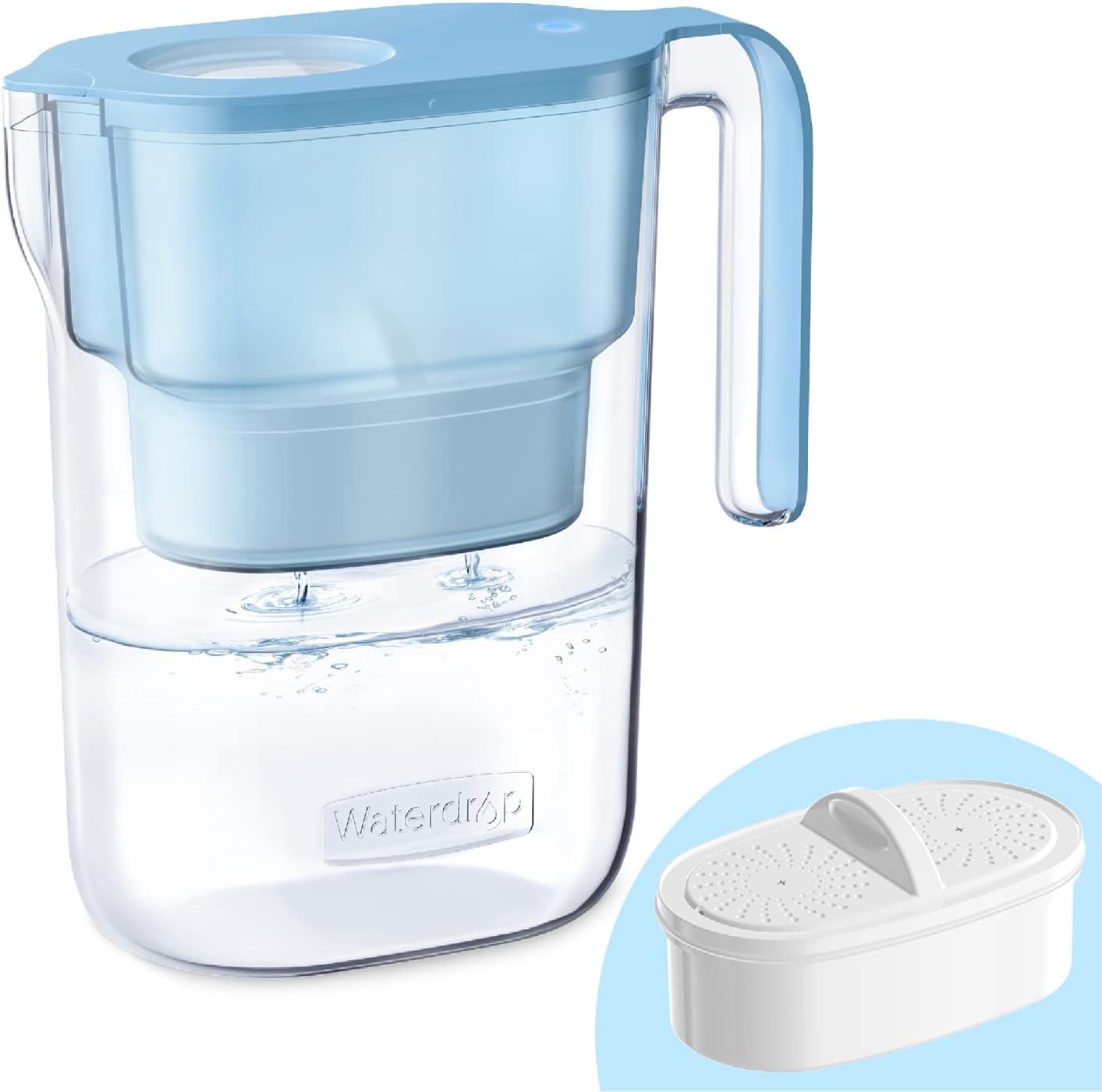 WaterdropElfin Fridge Water Filter Jug with 3 Months Filter, 2.5L, Reduces Fluoride, Chlorine and More, NSF Certified, BPA Free, Blue (Replacement Filter: WD-PF-01A Plus)