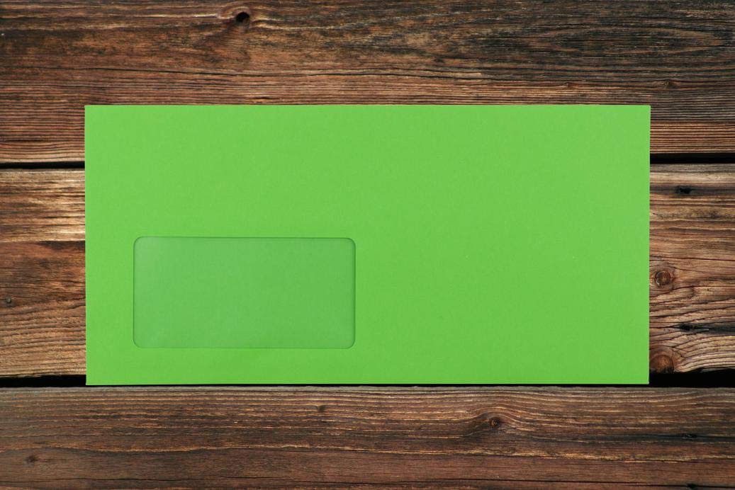 Leuchtend grüne Elco Color Briefumschläge mit Fenster (lasertauglich) / 114 x 229 mm (DL) / mit Abziehstreifen/haftklebend / 250 Stück