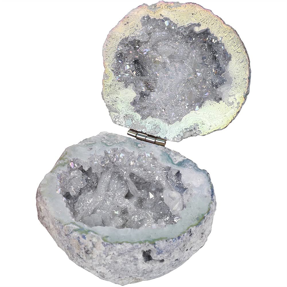 Kyqfcjv Women's Multicolored Natural Rough Natural Crystal Handmade Agate Storage Geode Necklace Box Crystal Rough Quartz Necklace Box For Earrings Crystal Box For Crystal Jewelry Container