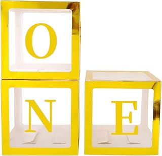 Gold One Boxes for 1st Birthday, One Balloon Box With 20 Balloons, Baby Girl 1 Year Old Gifts, 1st Birthday Party Decorations Boy, Anniversary Decorations Photoshoot Props Backdrop. (Gold)