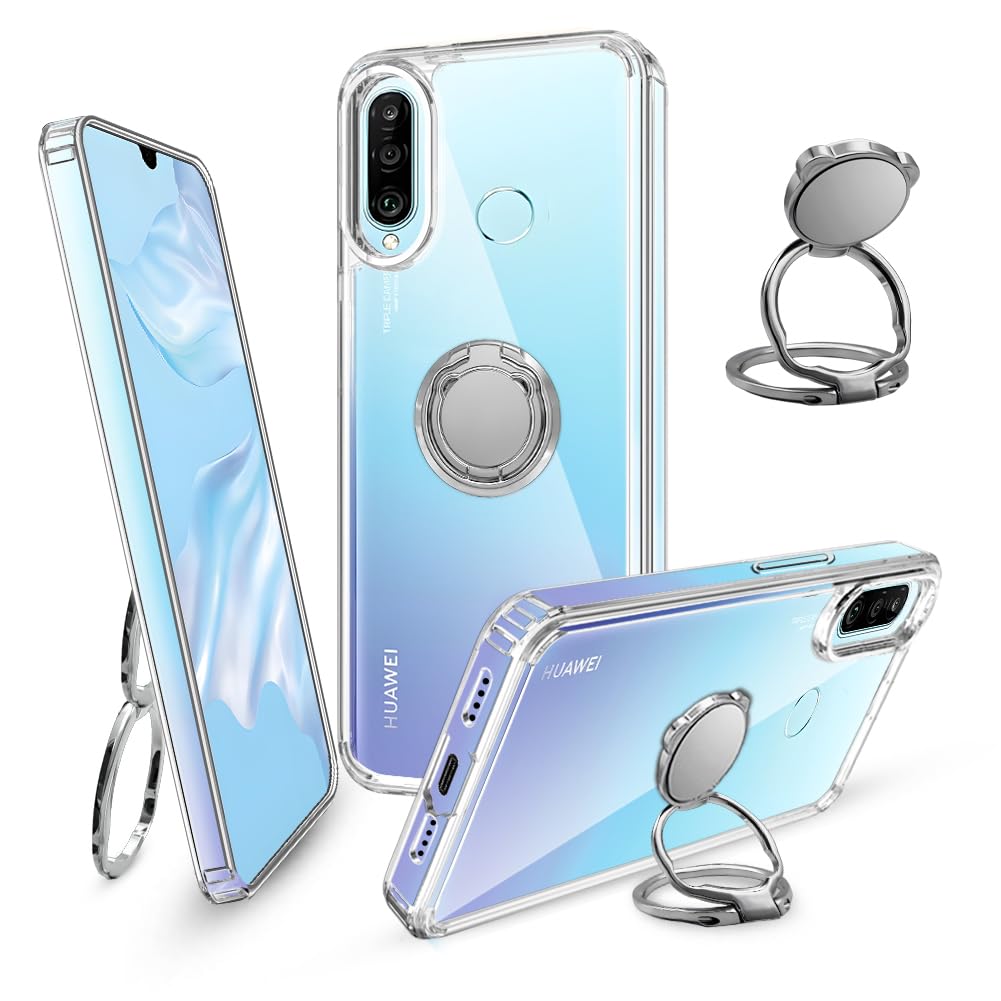 Ptny Custodia Trasparente per Huawei P30 Pro Cover con Anello, Ring Cavalletto Rotante a 360 Gradi, Ultra Sottile Antiurto TPU Silicone Morbido Protettiva Case per Huawei P30 Pro