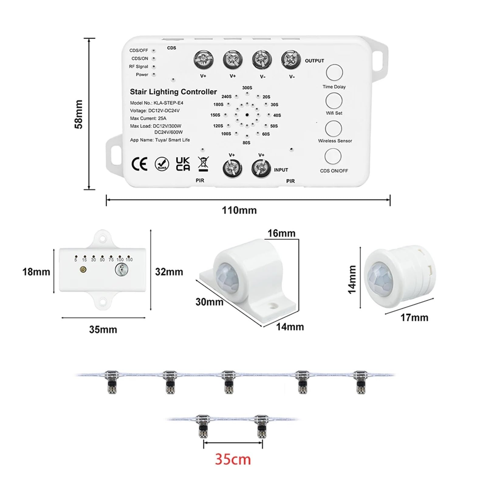 Stair LED Light Strip WiFi Tuya Motion Sensor Smart Step Lighting 1-30 Steps Easy Insallation Stairway Kit(3000K Dimmer Panel,For 13 Stair Steps)