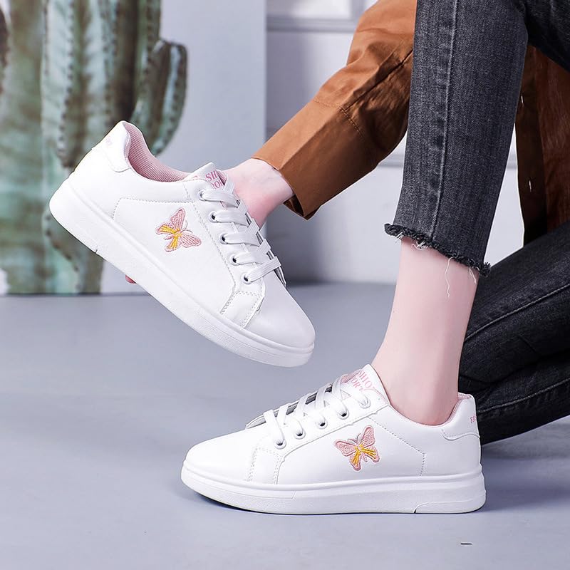 Butterfly Chunky Sneakers for Women & Girls 3cm Platform White Walking Shoes for Travel & Gifts, Lightweight Comfort3