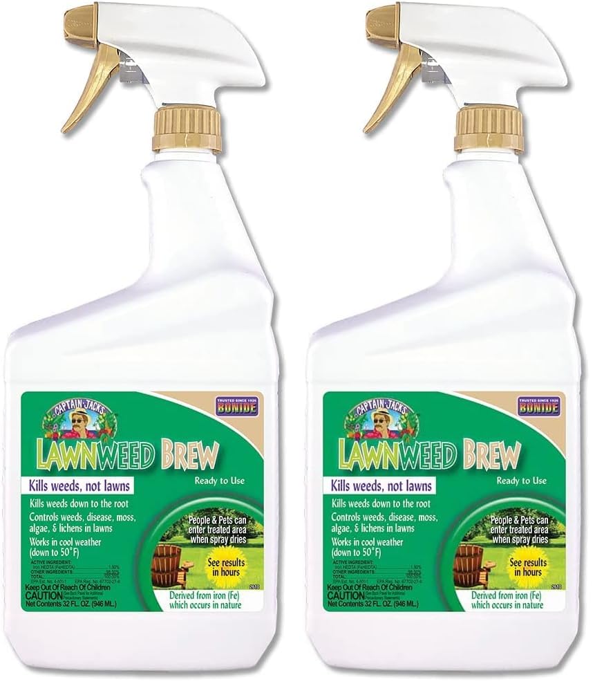 Bonide Captain Jack's Lawnweed Brew, 32 oz Ready-to-Use Spray, Fast-Acting Formula Controls Weeds, Moss, Algae, Lichens & Disease (Pack of 2)
