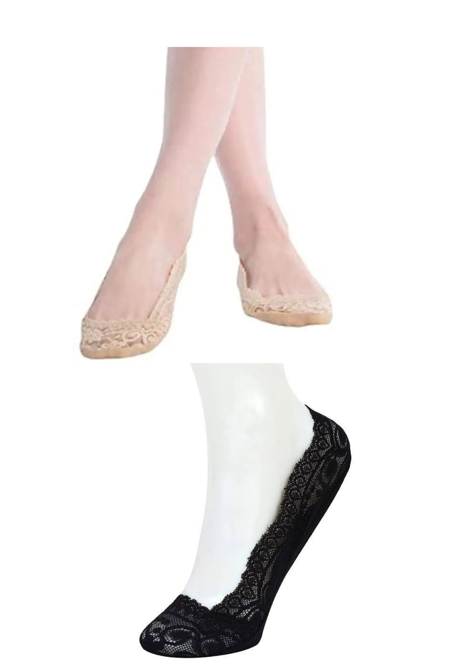 Anti-skid lace no Show Socks/Socks Liner/Footy Socks/Foot Cover for Women/Girls (Pack of 2 pair.) Skin and black colour-image-21