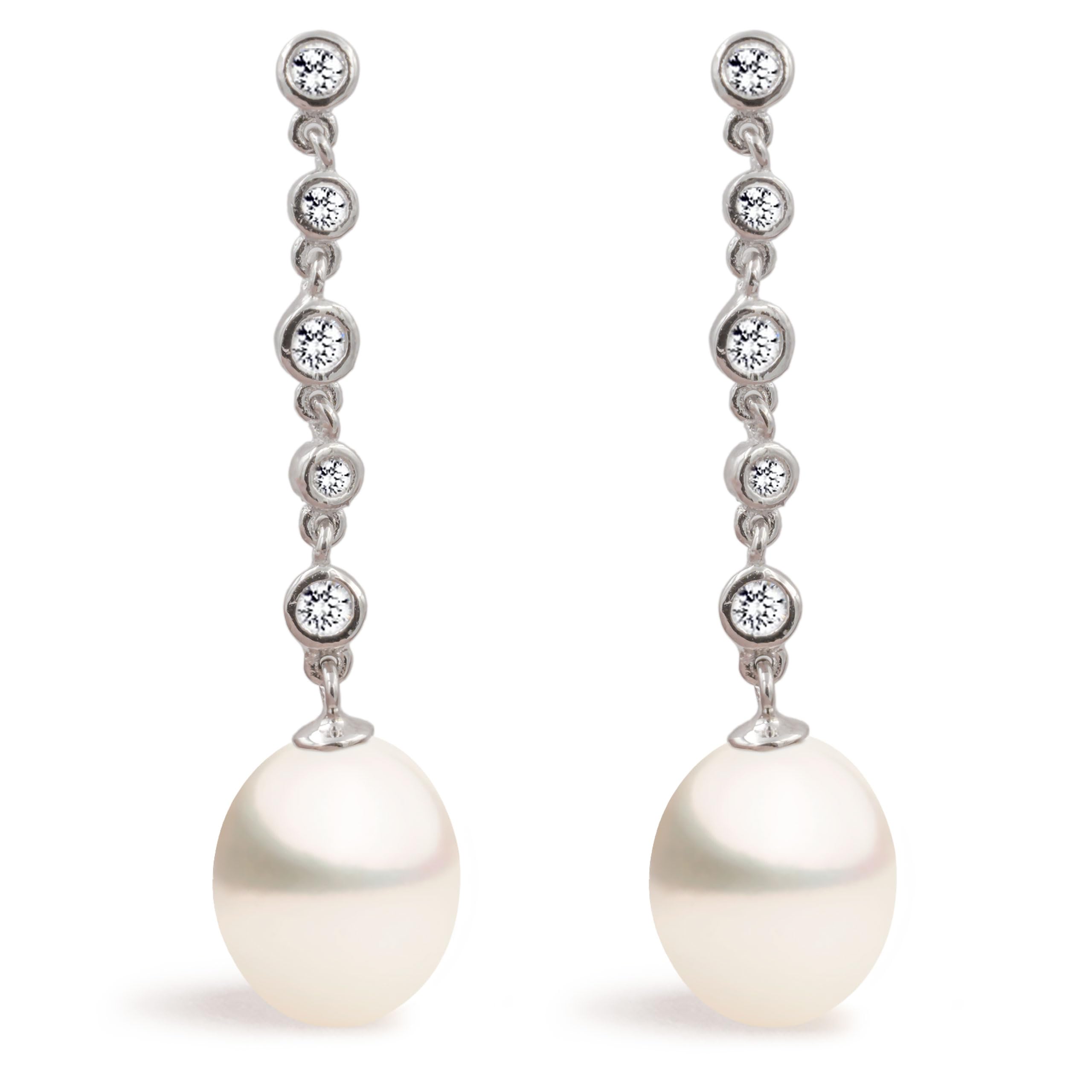 Damen Perlen-Ohrringe Süßwasser Zuchtperlen Mit Zirkonia Weiß TropfenperleSECRET & YOU - Perlenohrringe Sterling Silber 925